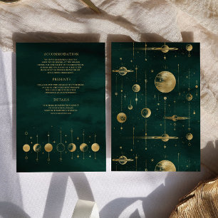 Carte D'accompagnement Croissant de Lune de Mariage en Or Émeraude Célest
