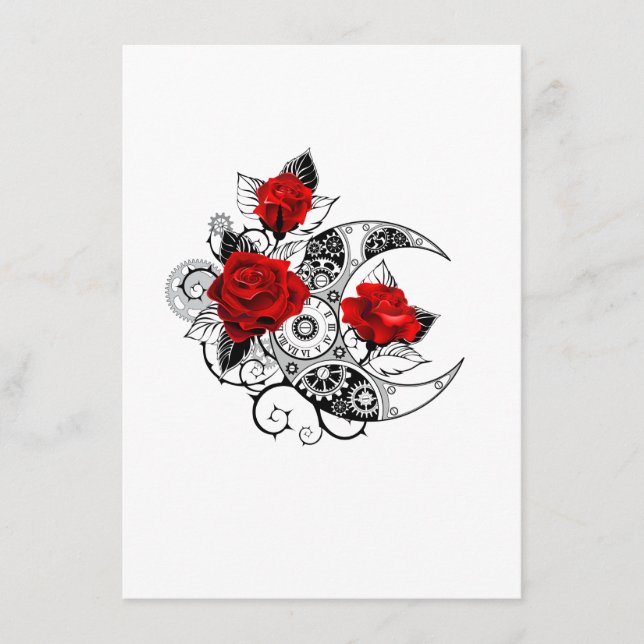 Carte D'accompagnement Croissant mécanique avec roses rouges (Devant)