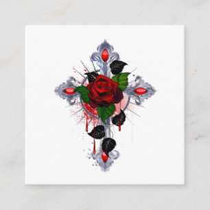 Carte D'accompagnement Croix d'argent avec une rose rouge