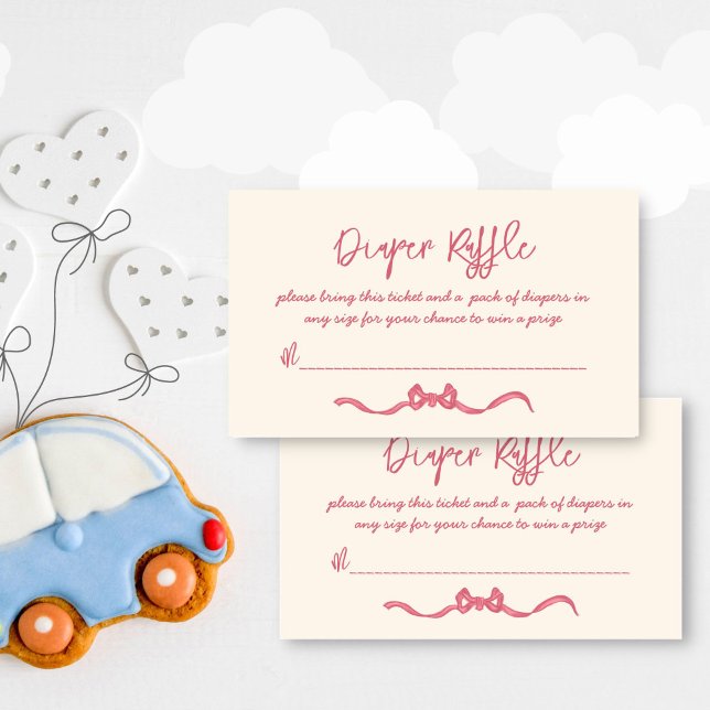 Carte D'accompagnement Croquis arc-en-ciel rose baby shower tombole de co (Pink ribbon bow sketch scribble handwritten baby shower diaper raffle enclosure card raffle card)