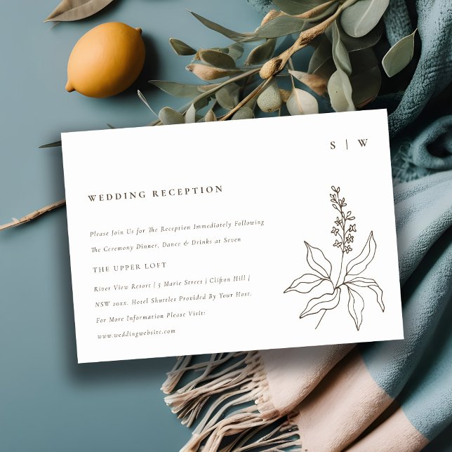 Carte D'accompagnement Croquis botanique floral Monogramme Réception de m (Créateur téléchargé)