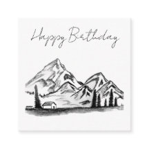 croquis en noir et blanc de montagnes