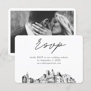 Carte D'accompagnement Croquis minimaliste Mariage de Boston RSVP