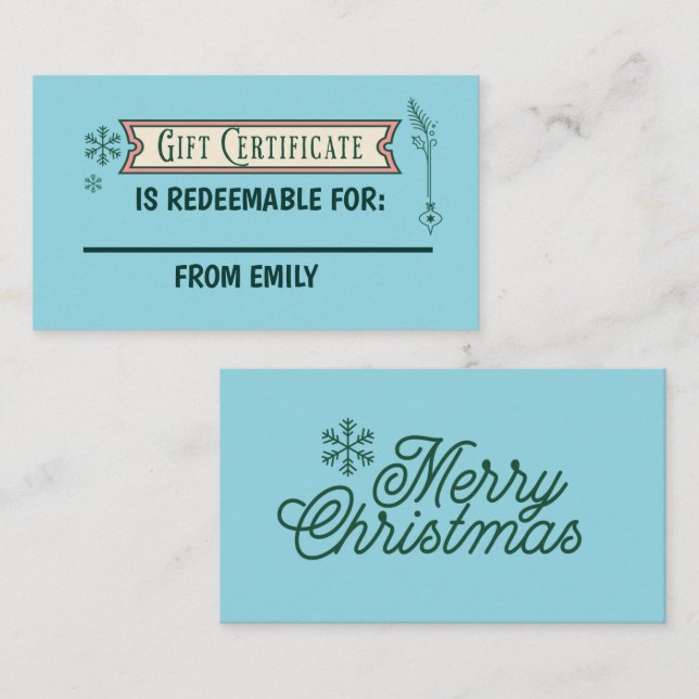 Carte D'accompagnement Custom Christmas Coupon Card Redeemable Gift  (Devant / Derrière)