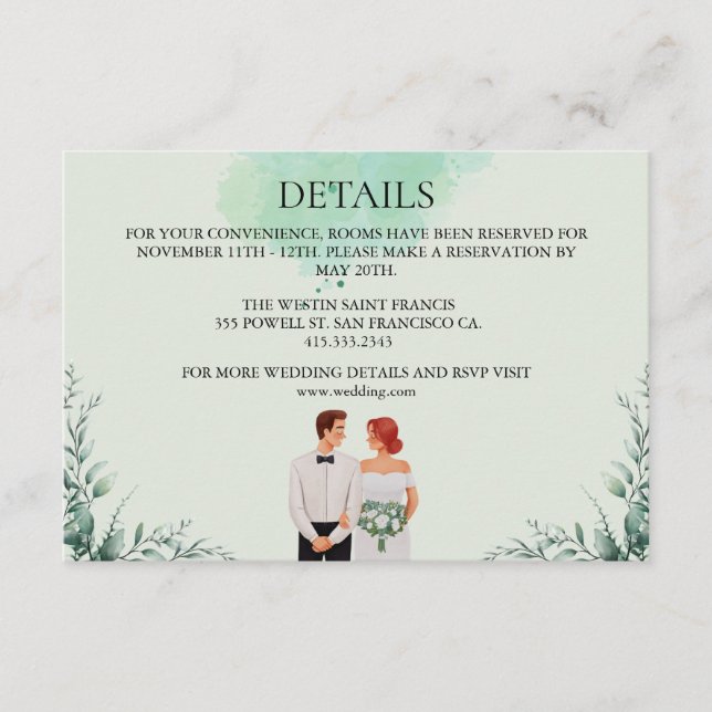 Carte D'accompagnement Custom green watercolor flowy wedding (Devant)