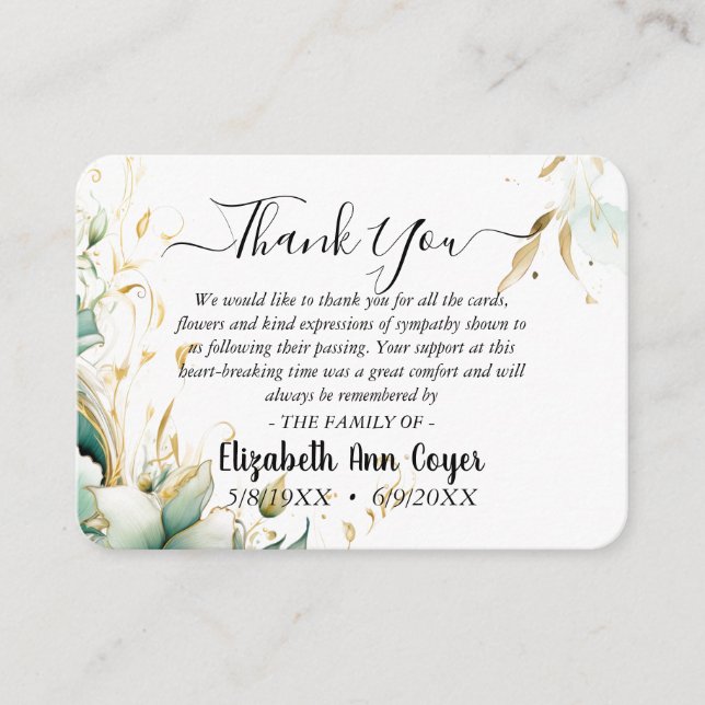 Carte D'accompagnement Customizable Memorial Thank You Card  (Devant)
