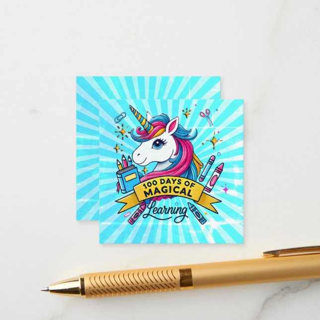 Carte D'accompagnement Cute 100 Jours de l'école Magique Apprentissage Un (Devant/Arrière en situation)