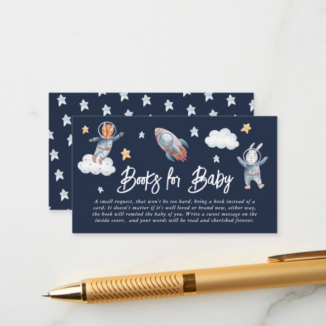 Carte D'accompagnement Cute Animal Space Baby showers Livres pour bébé (Devant/Arrière en situation)