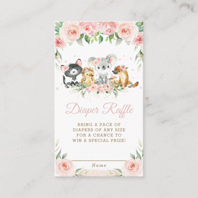Carte D'accompagnement Cute Animaux Australiens Pink Floral Diaper Raffle (Devant)