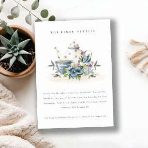 Carte D'accompagnement Cute Aqua Blue Floral Teapot Cup Détails du Mariag
