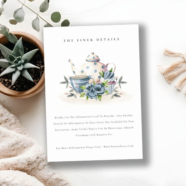 Carte D'accompagnement Cute Aqua Blue Floral Teapot Cup Détails du Mariag (Créateur téléchargé)