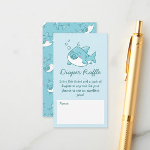 Carte D'accompagnement Cute Baby shower requin Kawaii Blue Diaper Raffle