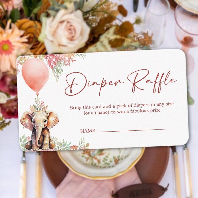 Carte D'accompagnement Cute Balloon Elephant Baby shower Déchets Raffle (Cute Balloon Elephant Baby Shower Diaper Raffle Enclosure Card)