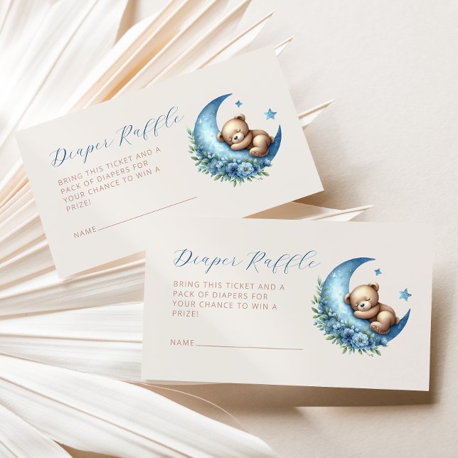 Carte D'accompagnement Cute Bear Diaper Raffle Blue Moon Boy Baby shower (Créateur téléchargé)