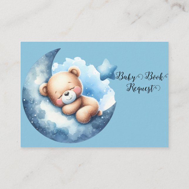 Carte D'accompagnement Cute Bleu Bébé Ours Crescent Lune Demande de réser (Dos)