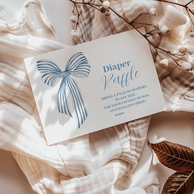 Carte D'accompagnement Cute Blue Bow Ribbon Baby Boy Diaper Raffle (Créateur téléchargé)