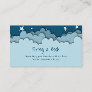 Carte D'accompagnement Cute Blue Clouds Stars Baby shower Apportez un liv