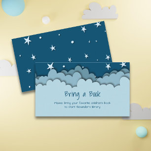 Carte D'accompagnement Cute Blue Clouds Stars Baby shower Apportez un liv