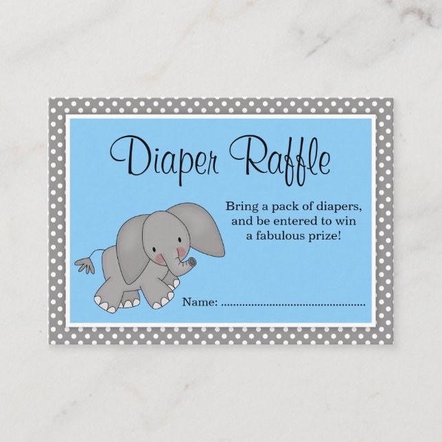 Carte D'accompagnement Cute Blue Elephant Baby shower Déchets Raffle (Devant)