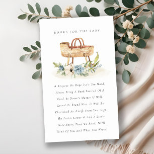 Carte D'accompagnement Cute Blue Floral Bassinet Livres Pour Baby shower