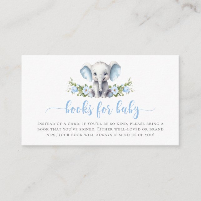 Carte D'accompagnement Cute Blue Floral Elephant Livres Pour Baby shower (Devant)