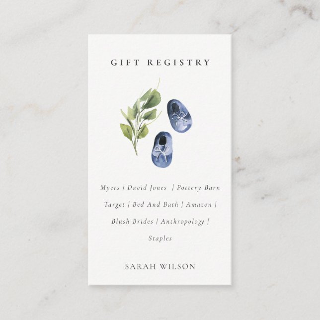 Carte D'accompagnement Cute Blue Green Leafy Baby shower du registre des  (Devant)