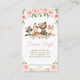 Carte D'accompagnement Cute Bois Animaux Pink Floral Diaper Raffle 