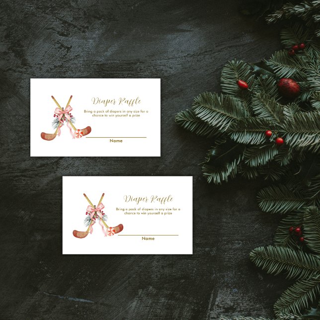 Carte D'accompagnement Cute Bow Hockey Girl Diaper Raffle Baby Shower  (Cute Bow Hockey Girl Diaper Raffle Baby Shower Enclosure Card)