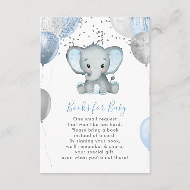 Carte D'accompagnement Cute Boy Elephant Balloons Livres pour Baby shower (Devant)