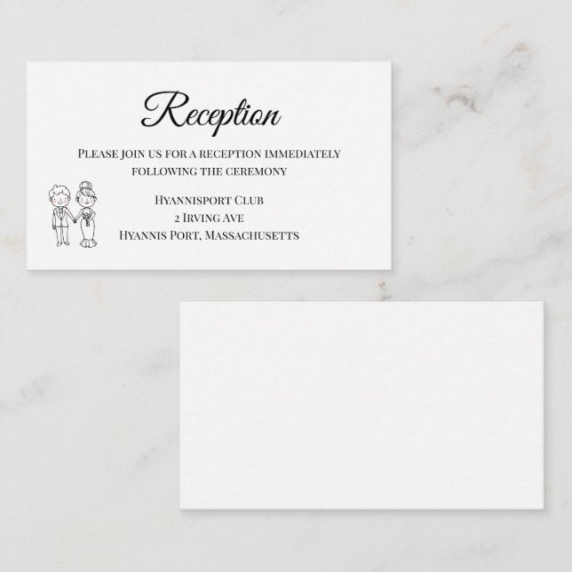 Carte D'accompagnement Cute Bride Groom Noir Blanc Mariage Réception (Devant / Derrière)