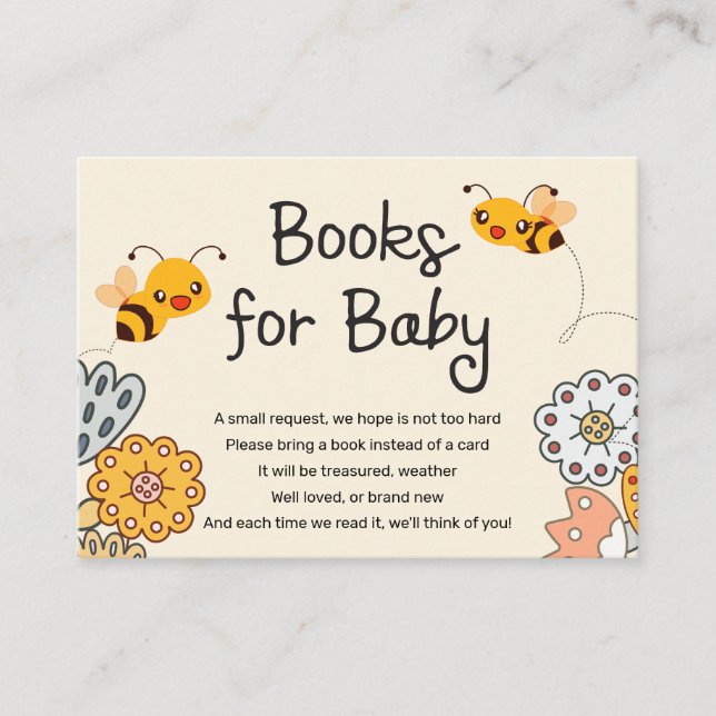 Carte D'accompagnement Cute Bumble Bees Baby showers Livres pour bébé (Devant)