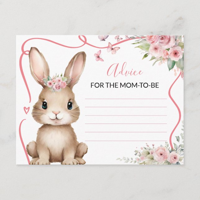 Carte D'accompagnement Cute Bunny Baby Shower Girl Advice For Mommy (Devant)