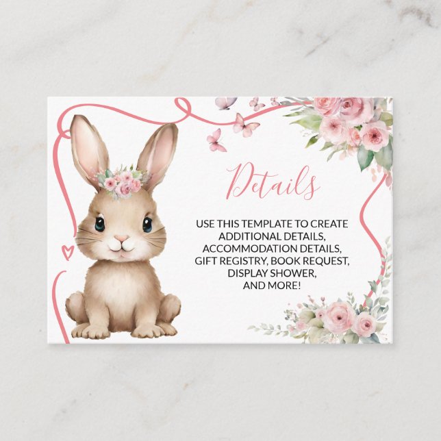 Carte D'accompagnement Cute Bunny Baby Shower Girl Pink Floral Details (Devant)