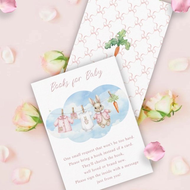 Carte D'accompagnement Cute Bunny Clothesline Baby Shower Book Request (Créateur téléchargé)