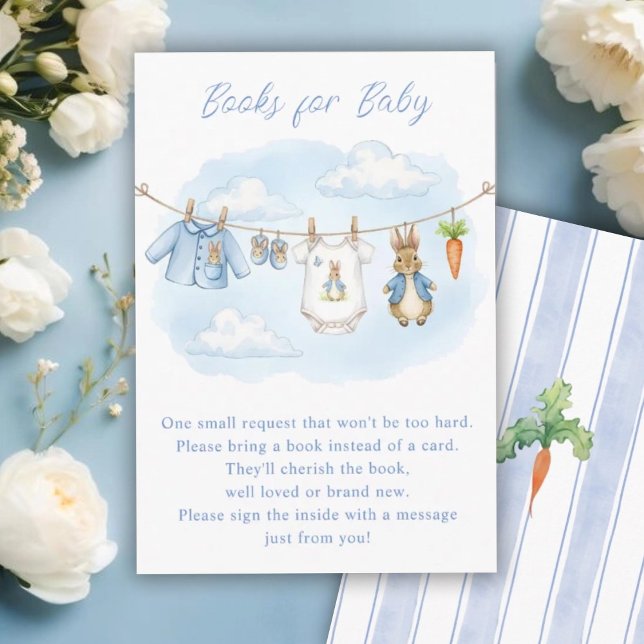 Carte D'accompagnement Cute Bunny Clothesline Baby Shower Book Request (Créateur téléchargé)