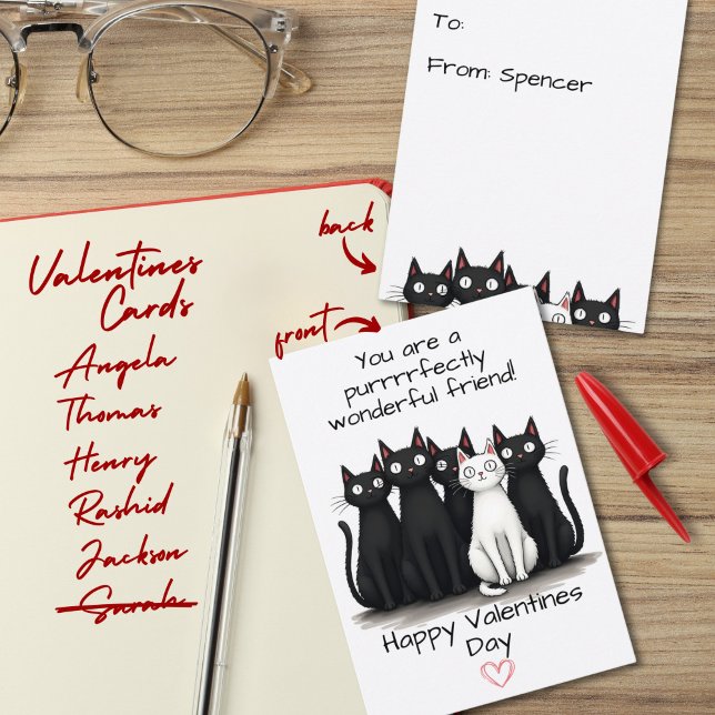 Carte D'accompagnement Cute Cat Friends Valentine's Day Kids Classroom (Créateur téléchargé)