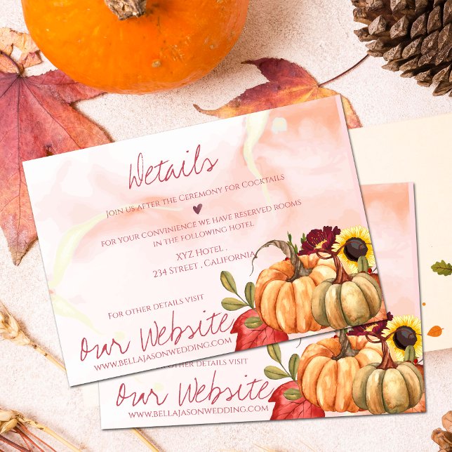 Carte D'accompagnement Cute Citrouille Automne Floral Détails du Mariage  (Cute Pumpkin Autumn Floral Fall Wedding Details Enclosure Card)