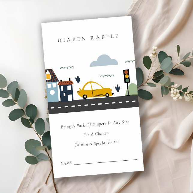 Carte D'accompagnement Cute City Urban Vehicle Diaper Baby shower de raff (Créateur téléchargé)