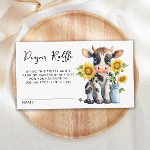Carte D'accompagnement Cute Cow Sunflowers Farm Baby shower Déchets Raffl