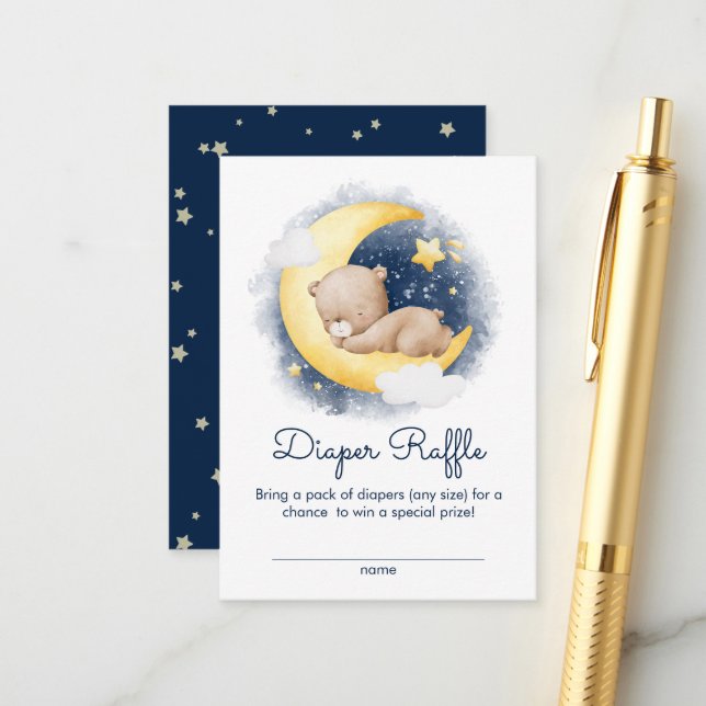 Carte D'accompagnement Cute Crescent Lune Teddy Bear Diaper Raffin (Devant/Arrière en situation)