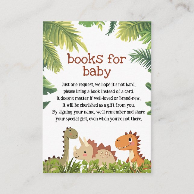 Carte D'accompagnement Cute Dinosaur Greenery Livres Pour Baby Request (Devant)