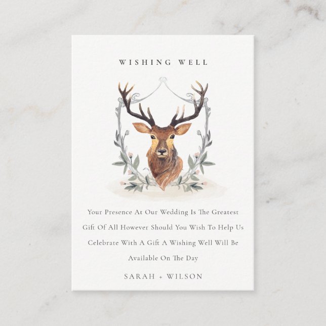 Carte D'accompagnement Cute Dusky Deer Floral Crest Mariage Souhaite bien (Devant)