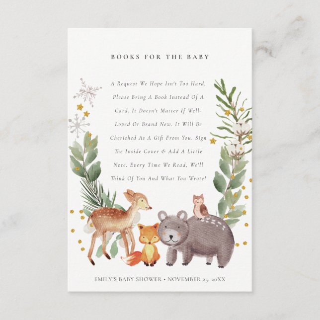 Carte D'accompagnement Cute Elegant Woodland Animal Livres pour Baby show (Devant)