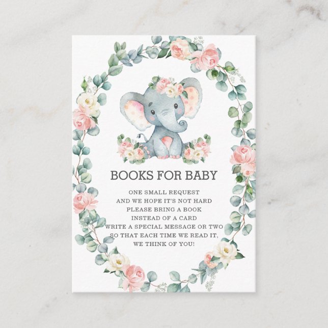 Carte D'accompagnement Cute Elephant rose Floral Greenery Livres pour béb (Devant)