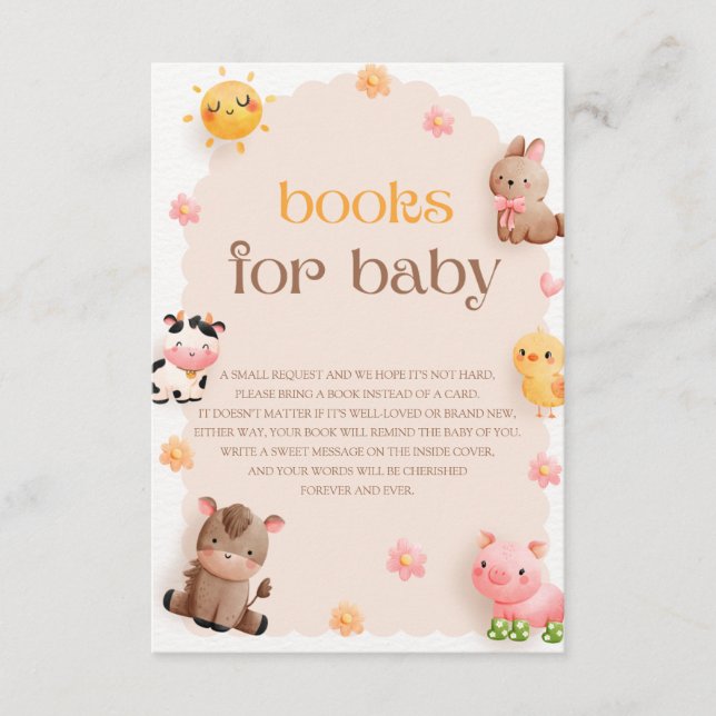 Carte D'accompagnement Cute Farm Animals Baby shower Baby Books (Devant)