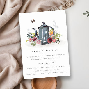 Carte D'accompagnement Cute Feuilleté Rose Floral Teapot Réception de mar