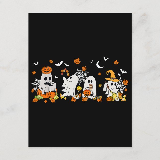 Carte D'accompagnement Cute Ghost Boire Café Halloween Fall Ghost Bo (Devant)