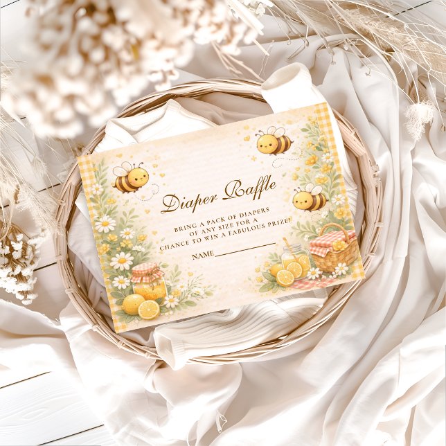 Carte D'accompagnement Cute Gingham Honey Bee Diapper Raffle (Créateur téléchargé)