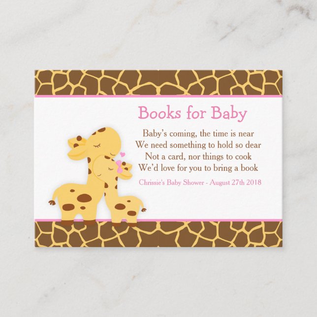 Carte D'accompagnement Cute Girl Giraffe Livre Demande de Baby shower (Devant)