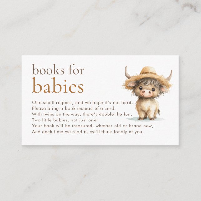 Carte D'accompagnement Cute Highland Cow Twins Livres pour Baby shower (Devant)